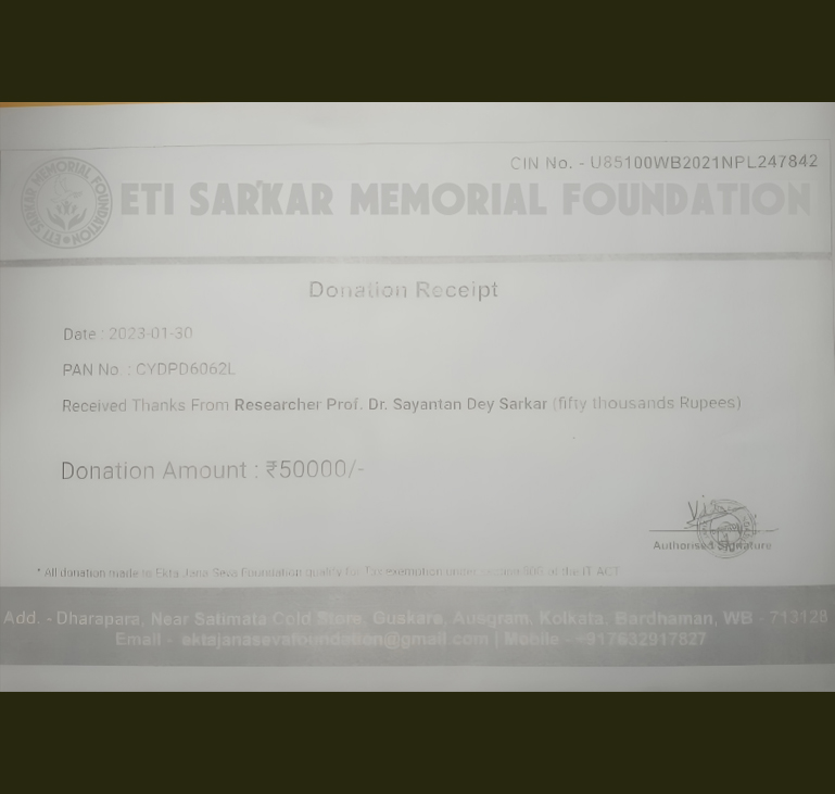 ETI Sarkar Memorial Foundation | Certificate
